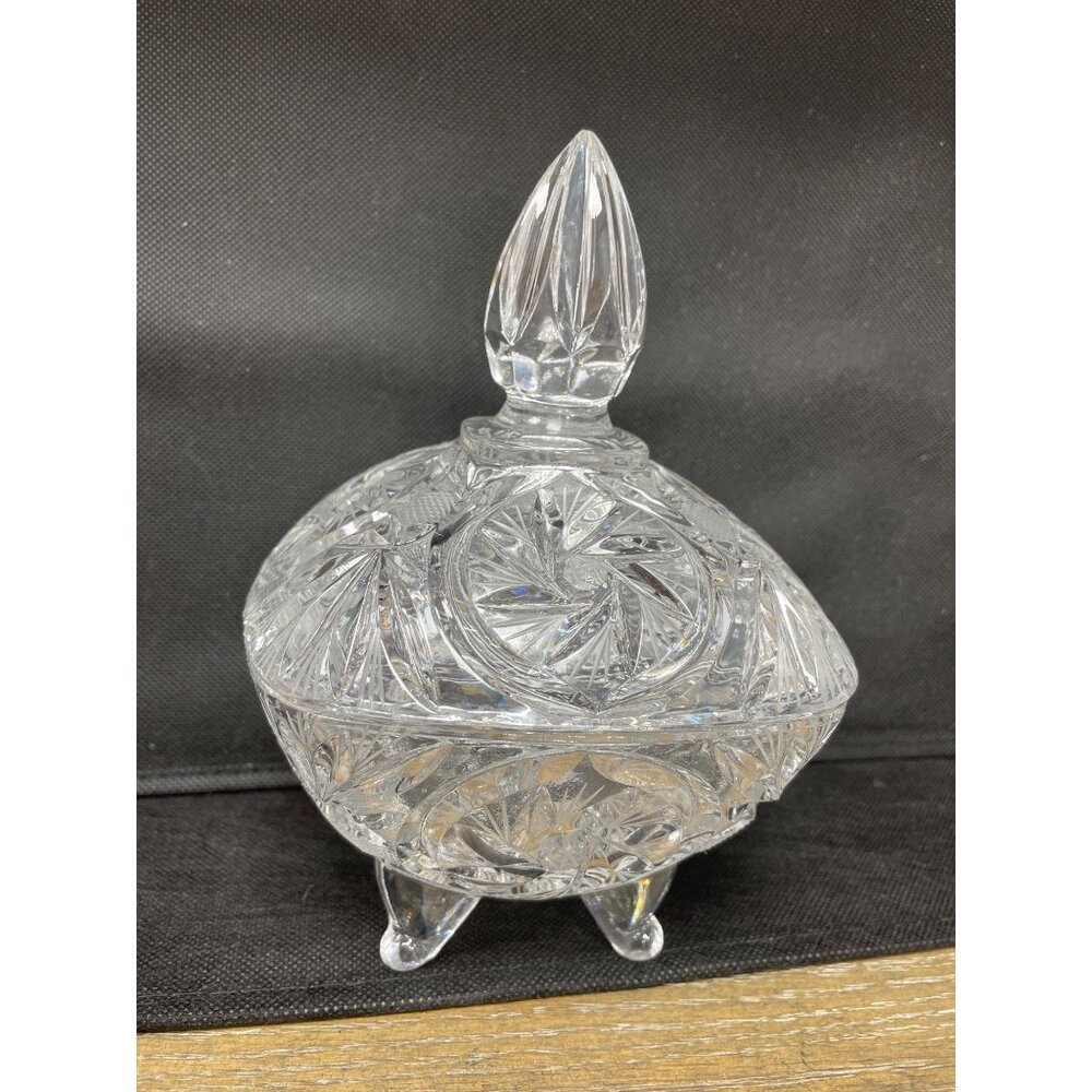 JG Durand Cut Pressed Crystal France Medallion Footed Dish Bowl SKU 9619